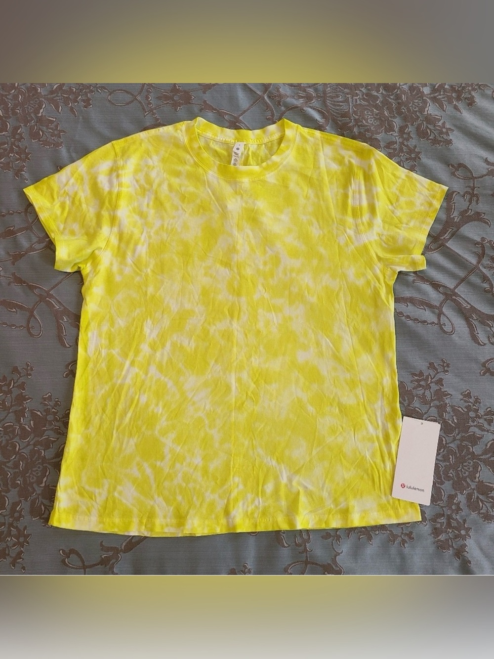 Lululemon All Yours Cotton T-Shirt Marmoleado Tie Dye Highlight Yellow Size 8